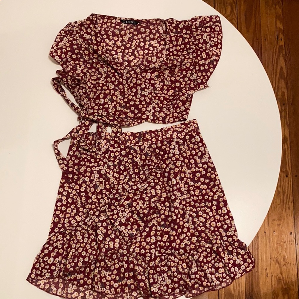 Two piece skirt and wrap shirt